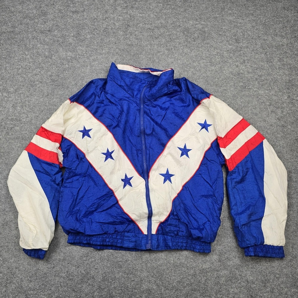 Vintage Active Exposure Jacket Womens Large Red White Blue Stars USA Windbreaker